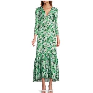 ANTONIO MELANI Green Floral Midi Dress with V-Neck